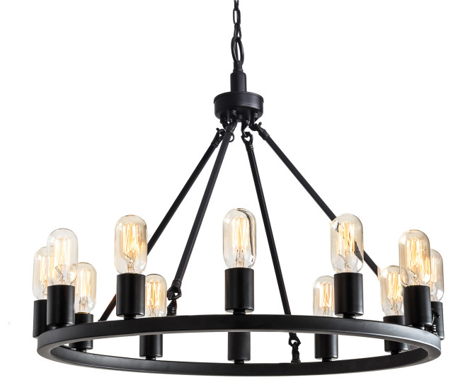 Mia Black 12-light Metal Round Chandelier - Industrial - Chandeliers ...