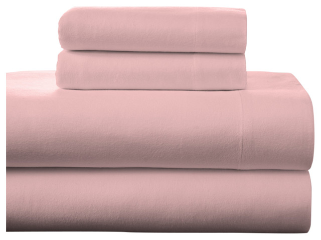 Pointehaven 175 GSM Cotton Flannel Sheet Set, Rose Quartz, Queen