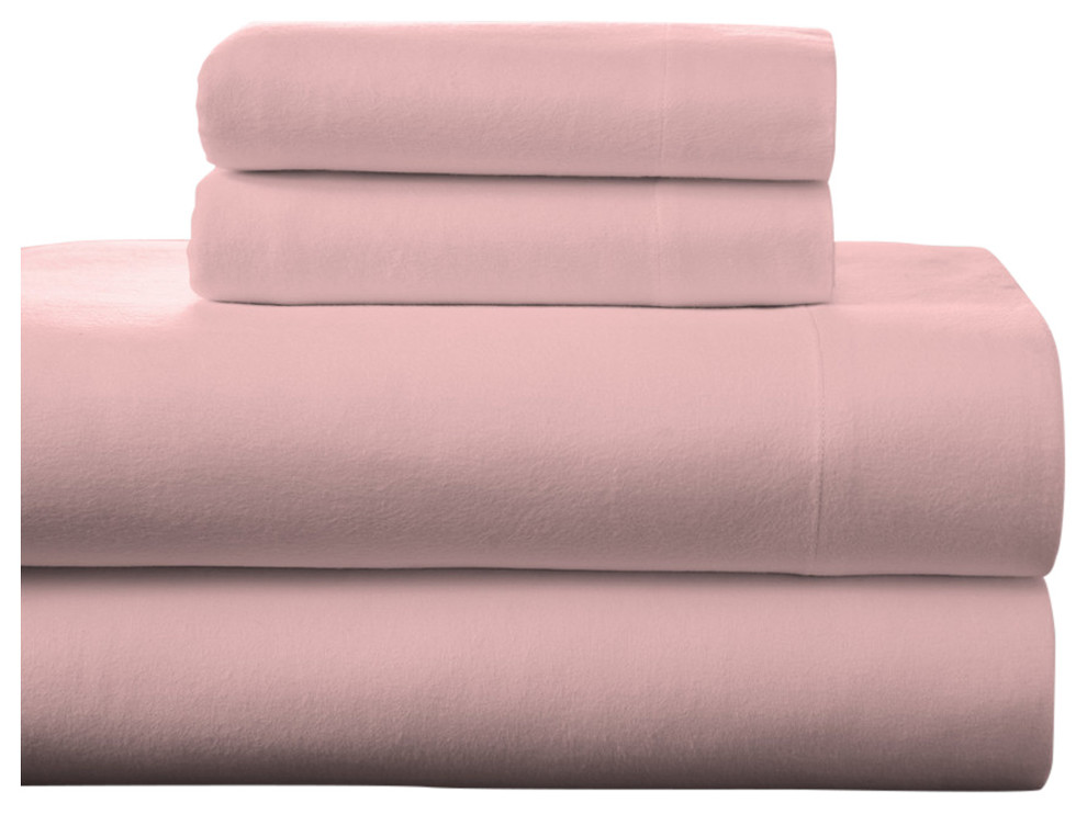 Pointehaven 175 GSM Cotton Flannel Sheet Set, Rose Quartz, Queen