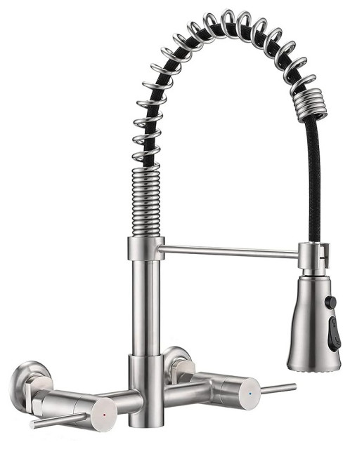 Wall Mounted Kitchen Faucet, High Arched Design With 2 Handles