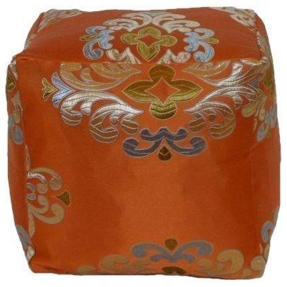 Pre-owned Orange & Blue Silk Brocade Cube Pillow