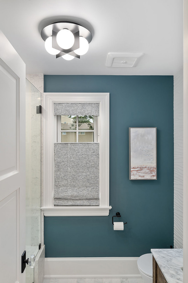 Transitional powder room in Providence.