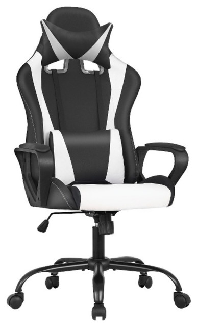 Furniture of America Igra Faux Leather Gaming Desk Chair in Black and ...