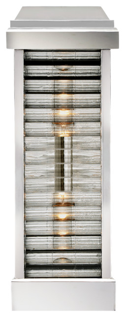 Dunmore Curved Glass Louver Sconce in Polished Nickel with Clear Ribbed Glass