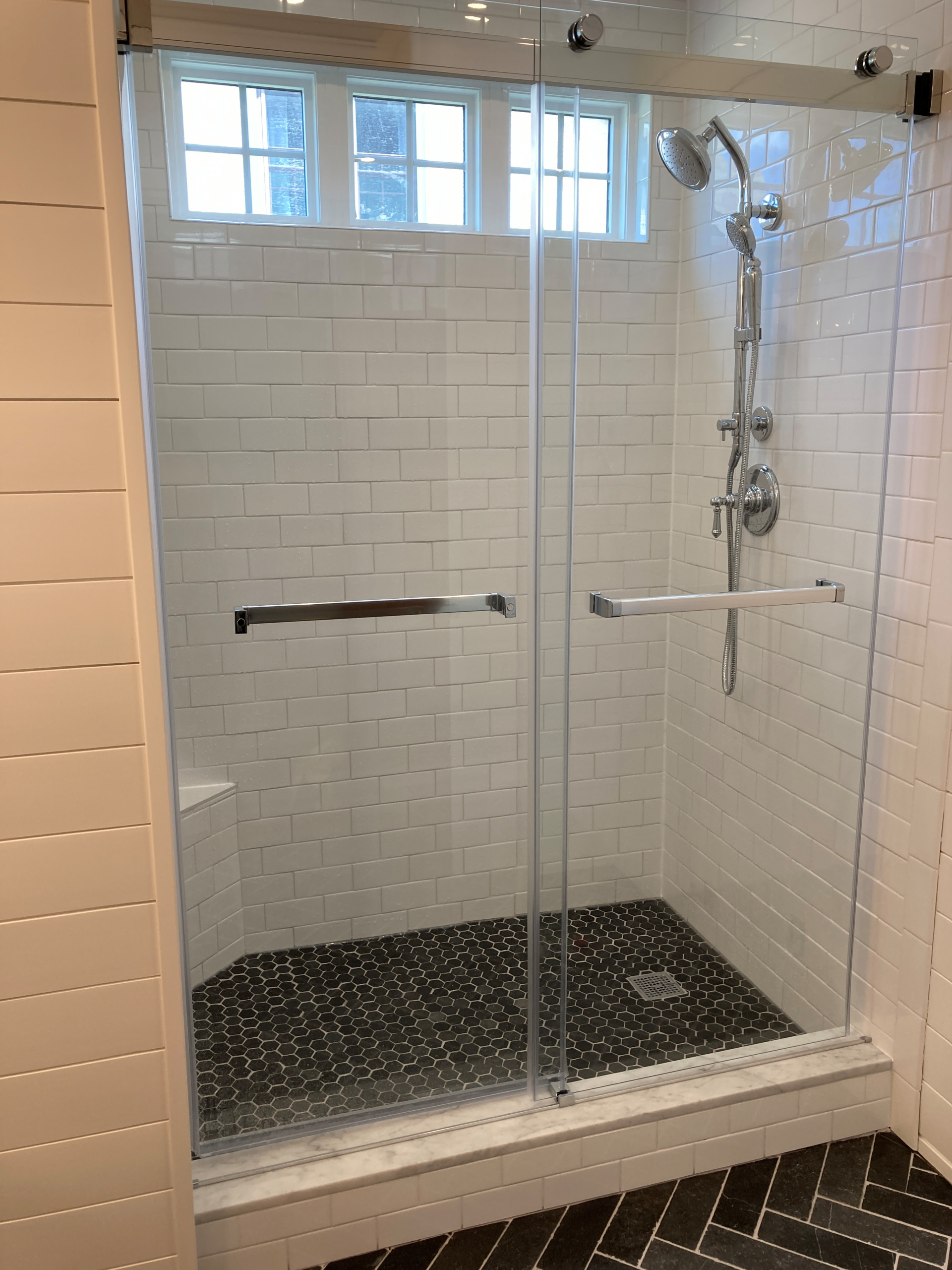 Subway tile shower and stone