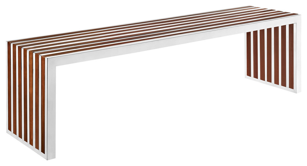 Modern Contemporary Living Room Wood Inlay Large Bench Walnut