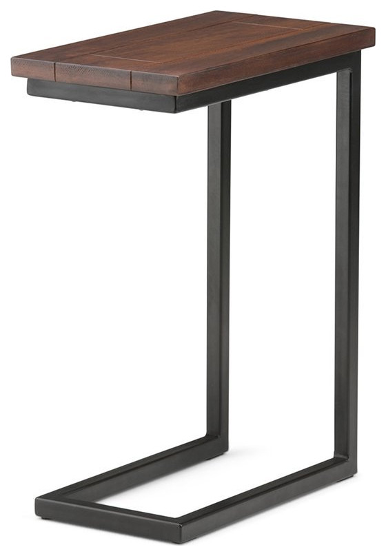 Simpli Home Skyler End Table in Dark Cognac Brown Industrial Side