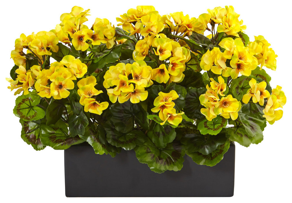 Geranium Silk Plant, Rectangular Planter Traditional Artificial Flower Arrangements by