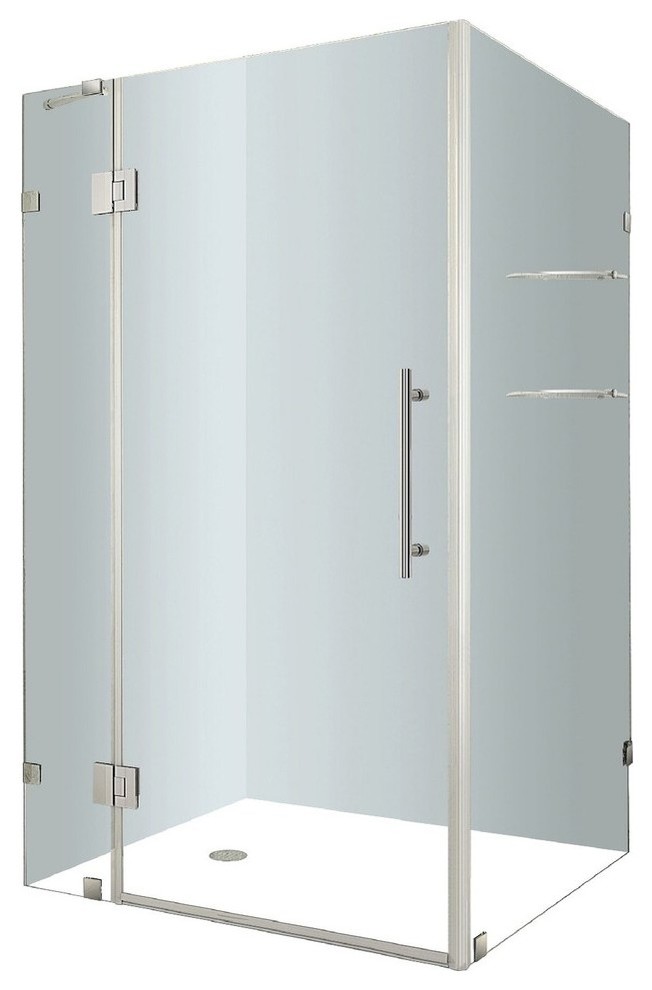 AvaluxGS Frameless Shower Enclosure With Shelves, Stainless Steel