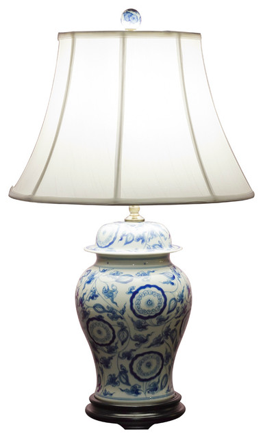 Blue And White Porcelain Ginger Jar, Chinese Ginger Jar Lamps
