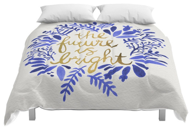 Society6 The Future Is Bright Navy Gold Comforter