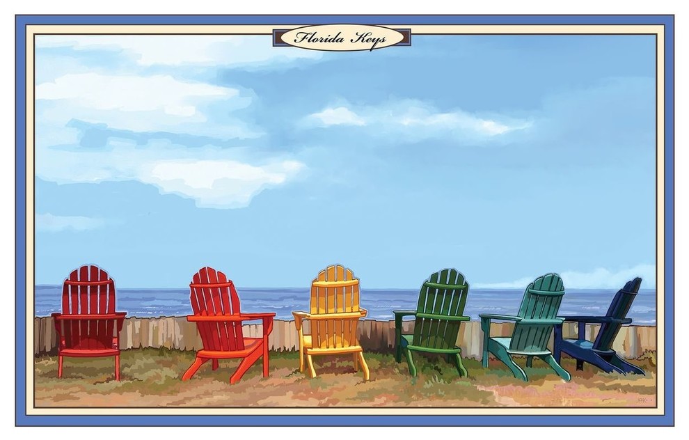 by Artist Joanne Kollman Florida Keys Adirondack Chairs Art Print, 12"x18" Contemporary Fine