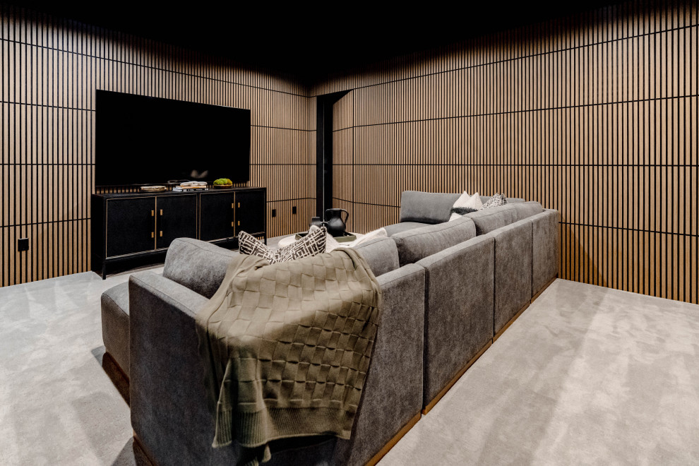 Example of a trendy home theater design in Salt Lake City