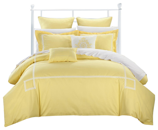 Woodford Yellow 7 Piece Embroidered, 7 Piece Bedding Set Twin Xl