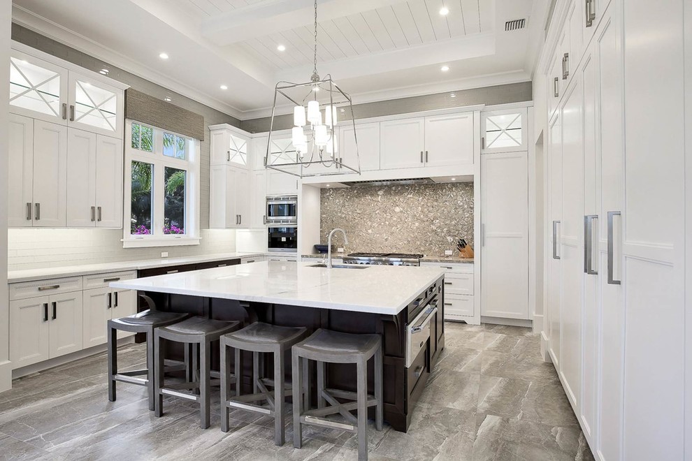 Example of a transitional kitchen design in Miami