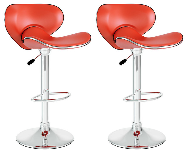 Set of 2 White Leatherette CorLiving Curved Form Fitting Adjustable Bar Stool