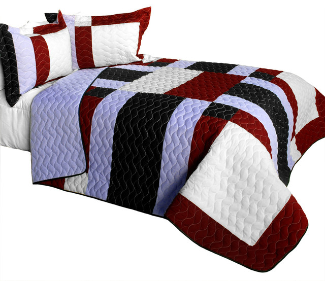 Elegant Voice 3PC Brand New VermicelliQuilted Patchwork Quilt Set Full