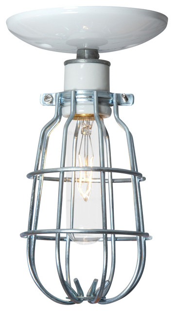 Ceiling Mount Cage Light, White Canopy, 40 Watt Tube Bulb