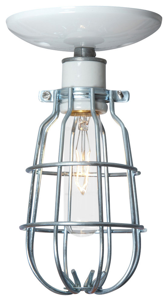 Ceiling Mount Cage Light, White Canopy, 40 Watt Tube Bulb