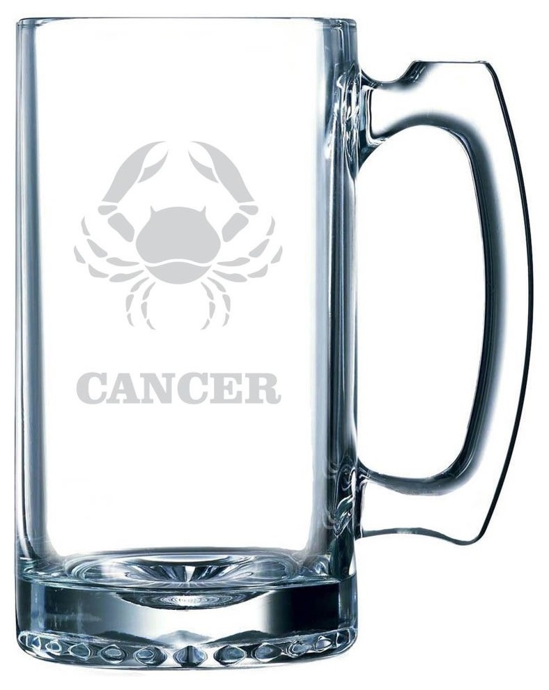 Zodiac Sign Etched 25oz. Libbey Sports Beer Mug, Cancer Beer Glasses