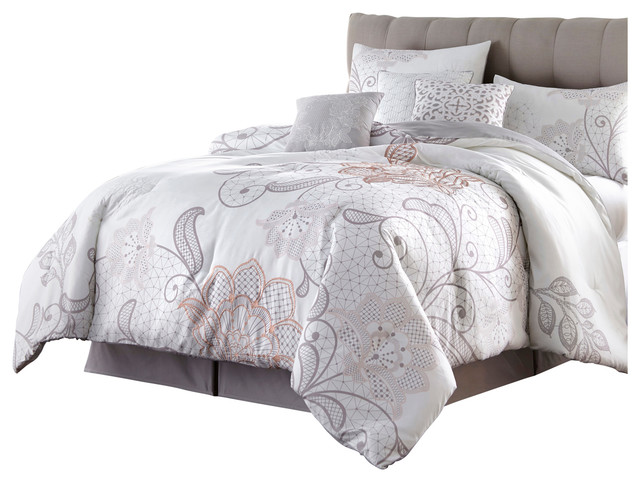 Lucinda Lace 7 Piece Comforter Set White Contemporary