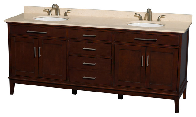 Hatton 80" Dark Chestnut Double Vanity With Ivory Marble Top and Oval Sink