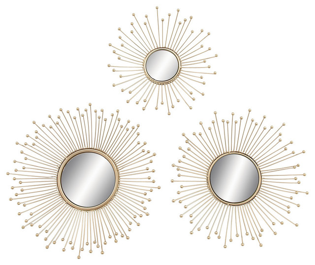 Aster 3 Piece Metal And Mirror Wall Decor Set Midcentury Aster 3 Piece Metal And Mirror Wall Decor Set