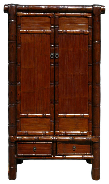 Chinese Solid Wood Carved Bamboo Simulated Cabinet Armoire