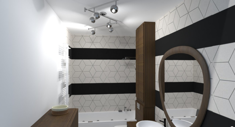 Небольшая ванная комната с системой хранения