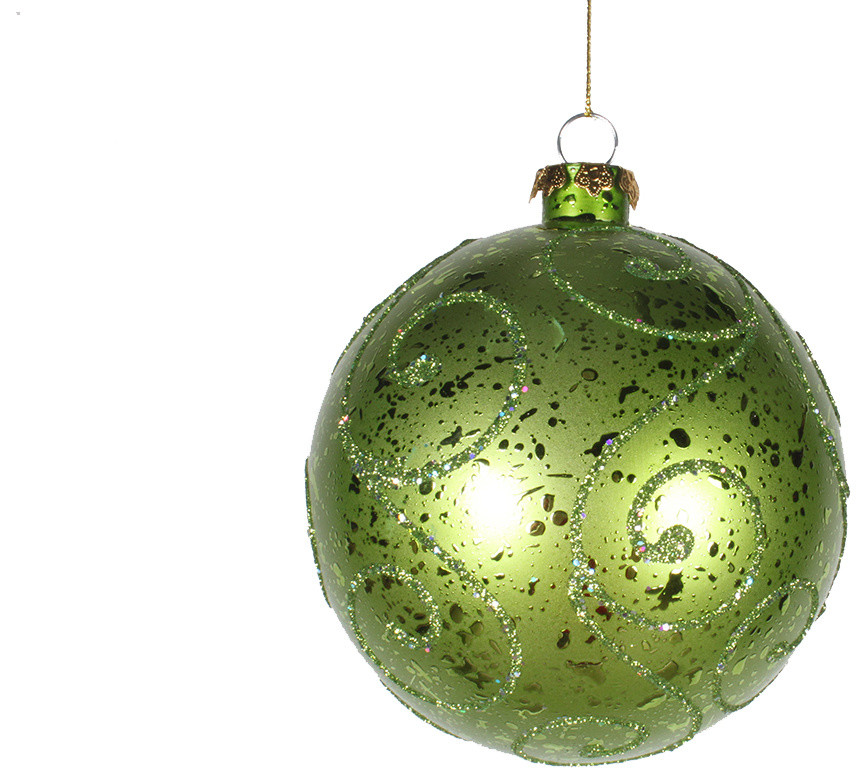 120Mm Lime Green Ornament Ball With Lime Green Glitter Design