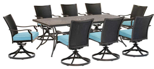Traditions 9-Piece Dining Set, Cast-Top Table, Blue/Bronze