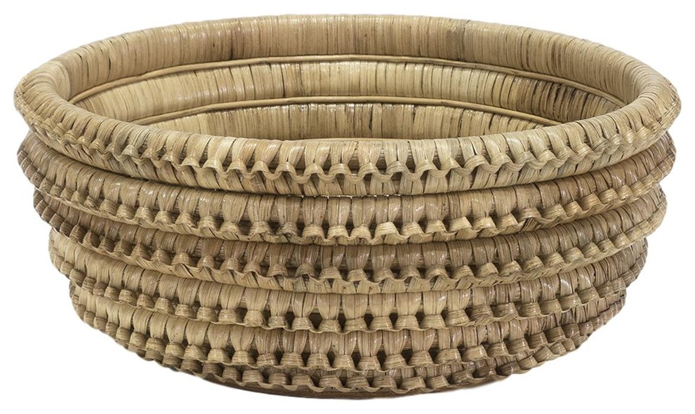 Natural Rattan Large Centerpiece Bowl, Braided Round Decorative Basket Coastal
