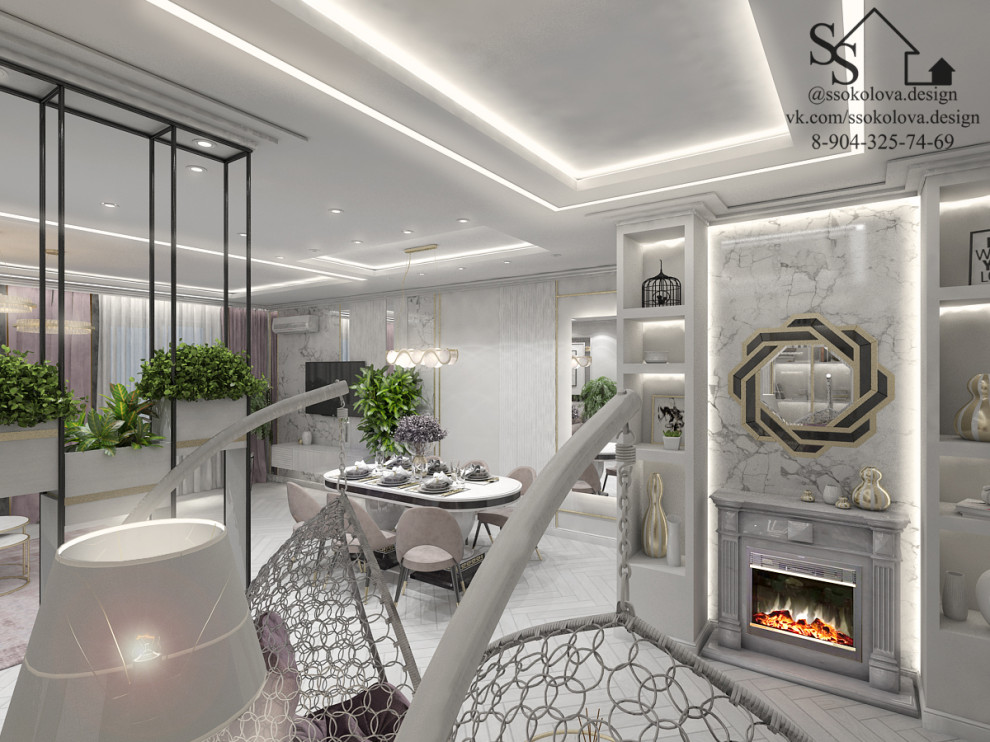 Кухня-гостиная в светлых тонах