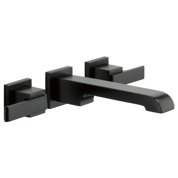 Delta Ara Two Handle Wall Mount Bathroom Faucet Trim Matte Black