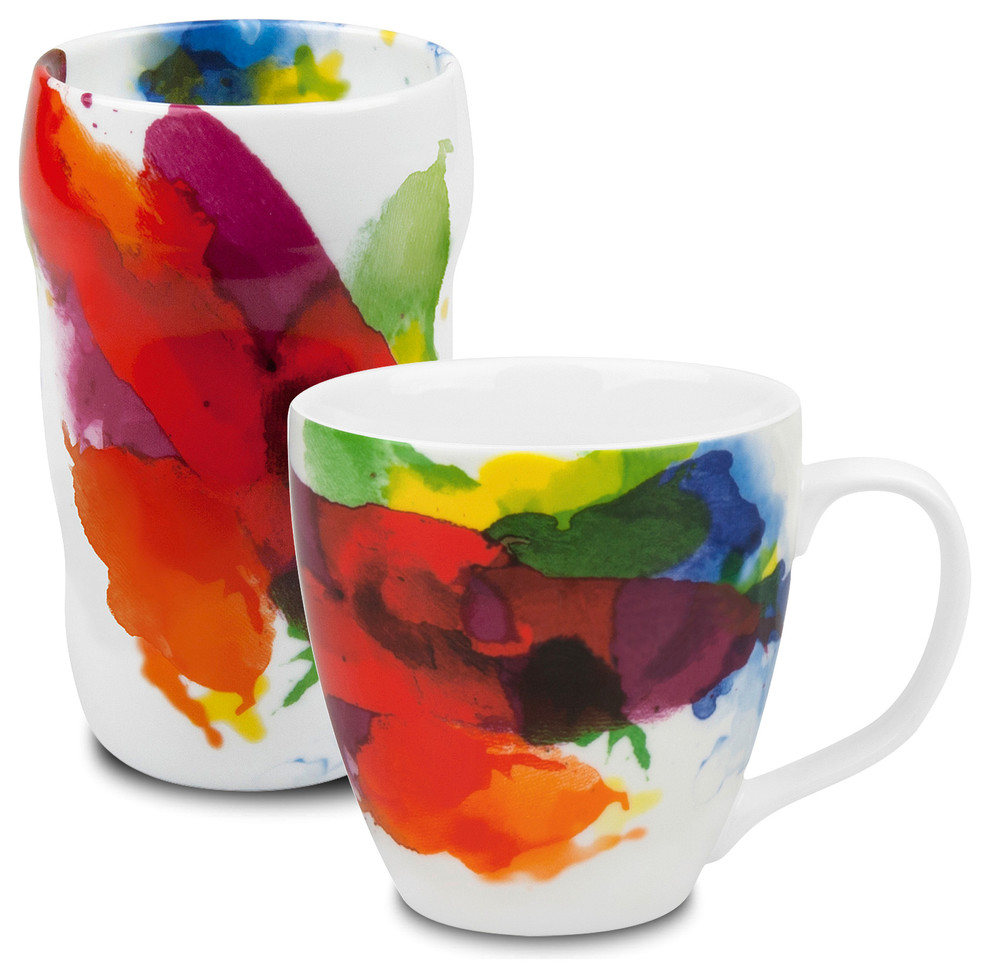 Set of 2 Mugs "On Color!" Double-Walled Grip Mug and Mug