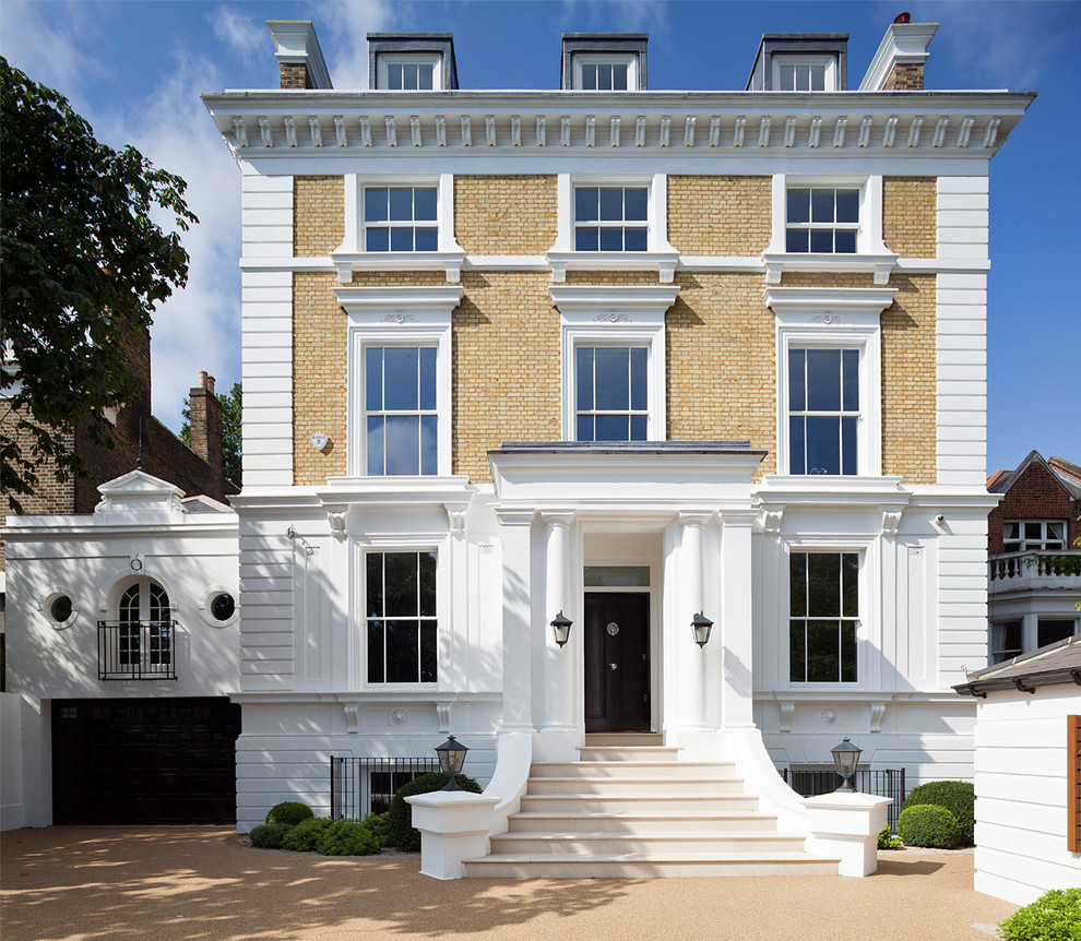 This is an example of a traditional brick exterior in London with a flat roof.