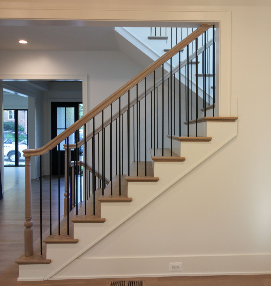 Light Wood Railing 93_Captivating Light Wood Railing System with Black Spindles, Arlington ...