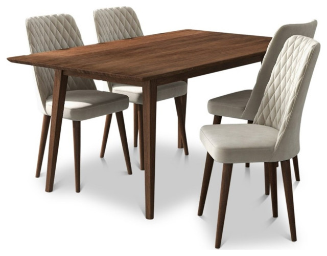Alpen Modern Solid Wood Walnut Dining Table and 4 Chair Set ...