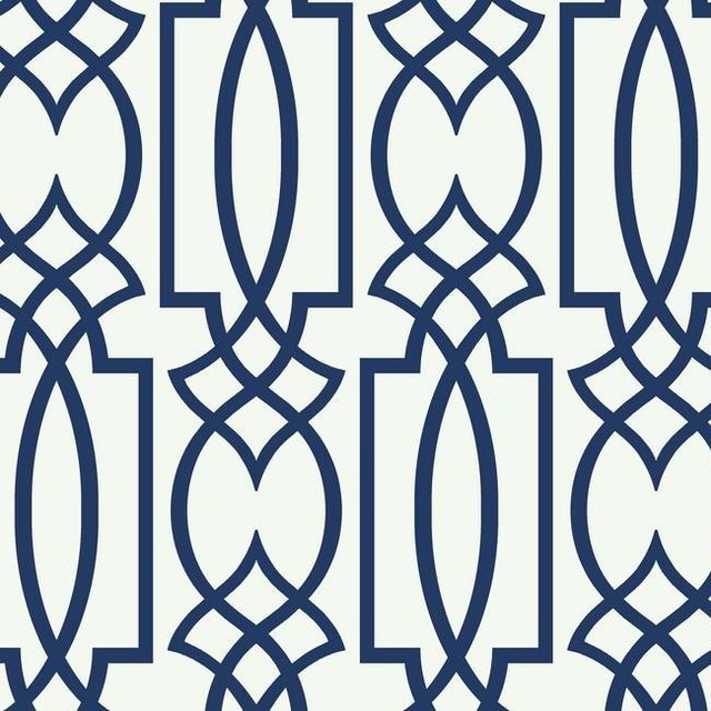 cm2383 navy blue on white large lattice wallpaper