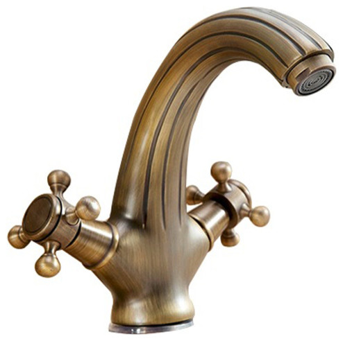 Single Hole Double Handle Bath Mixer Tap Antique Brass Bathroom Sink Faucet 