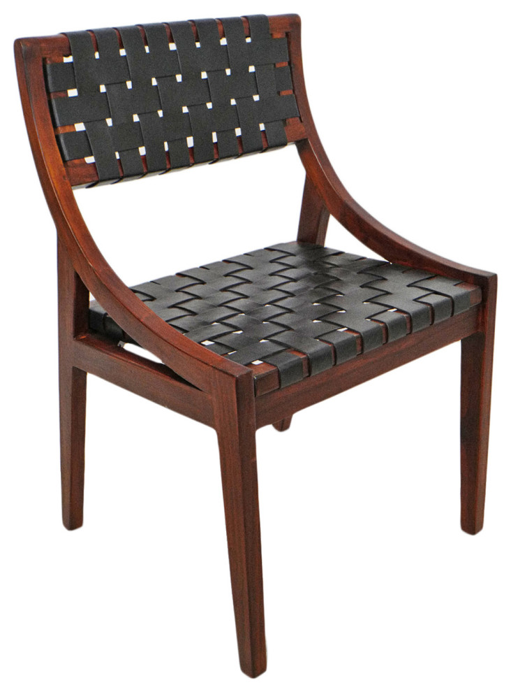 Black Leather Strap Dining Chair Transitional Dining Chairs by