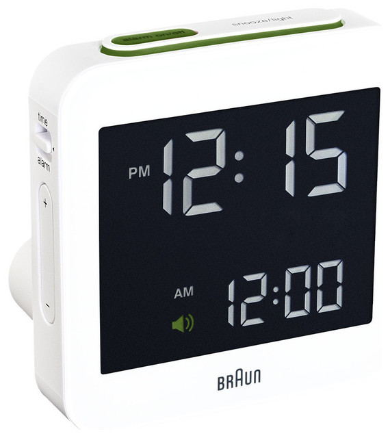 Braun BNC009 Digital Alarm Clock, White Contemporary Alarm Clocks