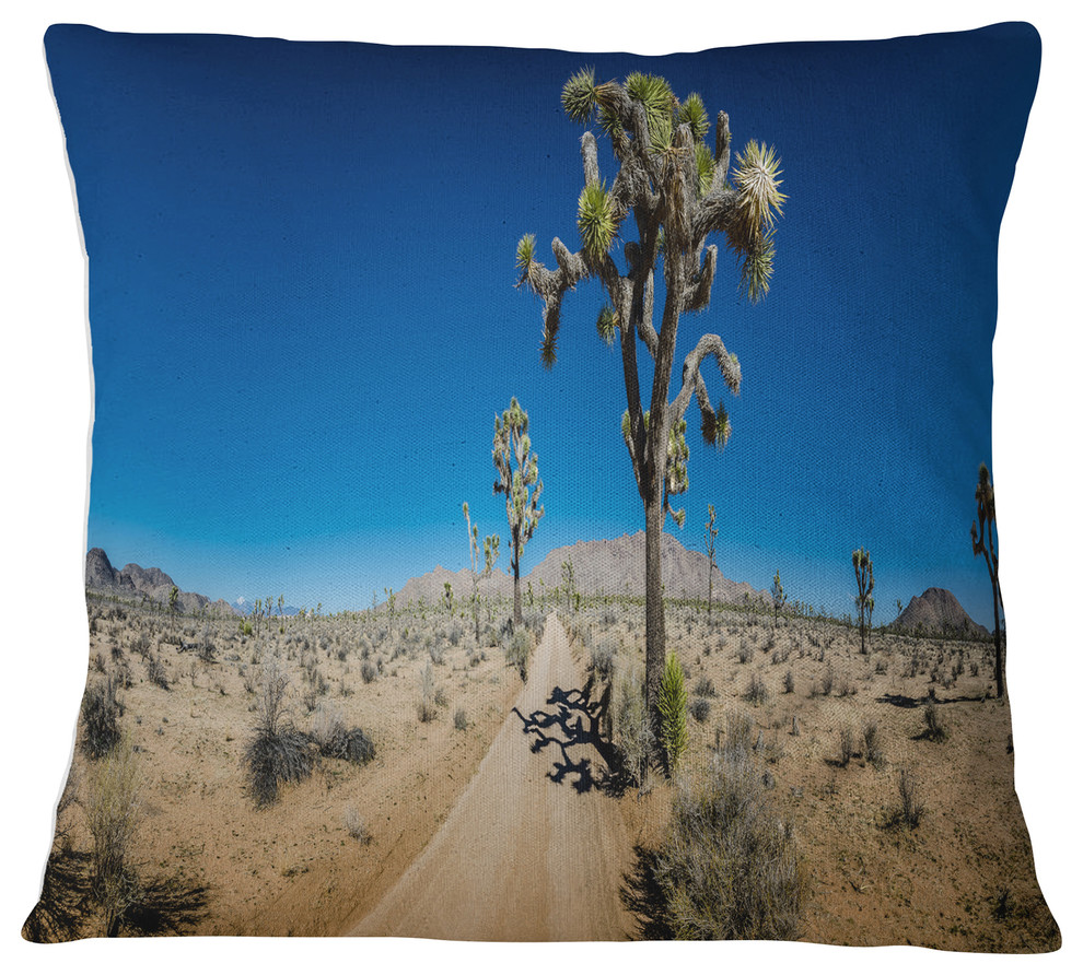 Sandy Desert Road Panorama Landscape Wall Throw Pillow, 18"x18"