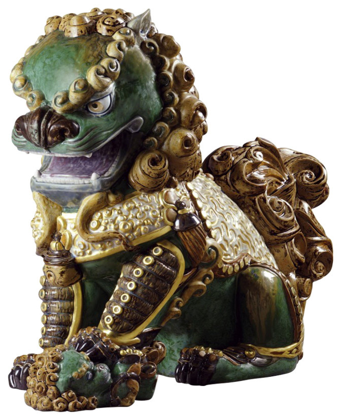 Lladro Oriental Lioness Green Figurine