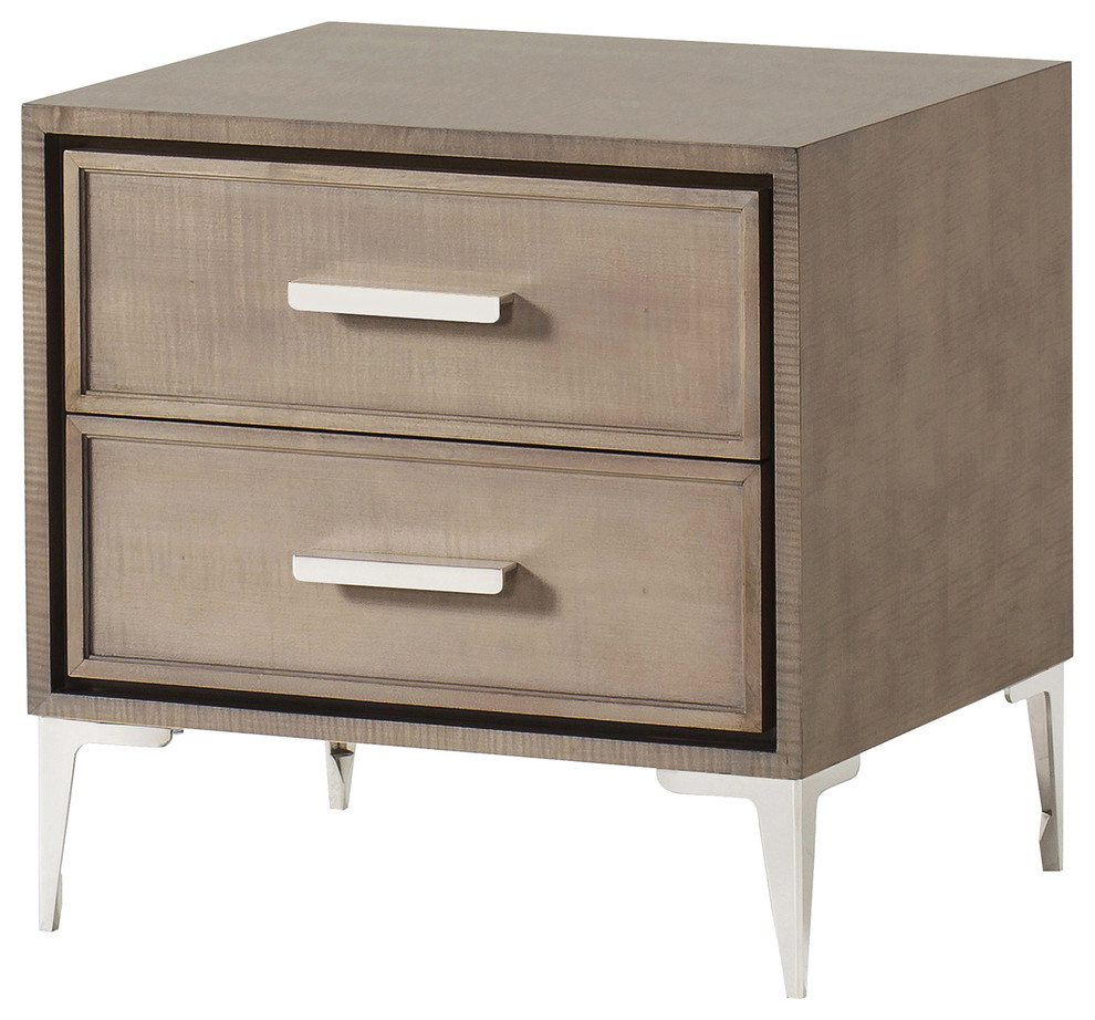 Maison 55 Chloe Modern Classic Wood Silver Metal Nightstand