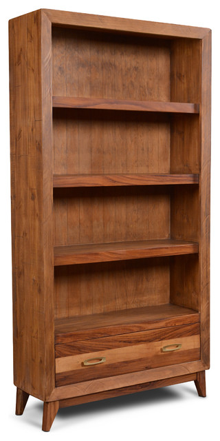 Midtown Parota Wood 1 Drawer Open Shelf Bookcase Midcentury Bookcases By Crafters And Weavers Houzz