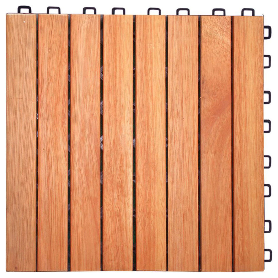 Vifah 8 Slat Eucalyptus Interlocking Deck Tiles, Set of 10