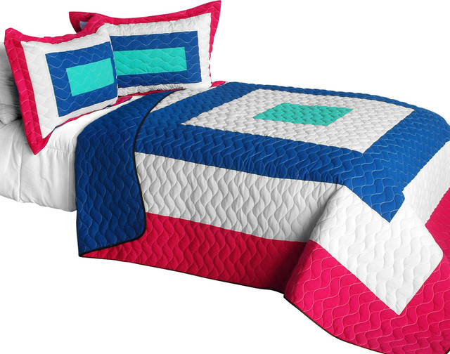 Universe's Passion 3PC Vermicelli-Quilted Patchwork Geometric Quilt Set-Full/Que