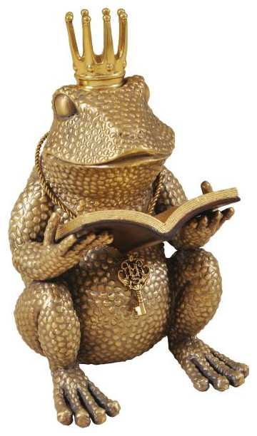 Brass Frog Reading Book Figurine