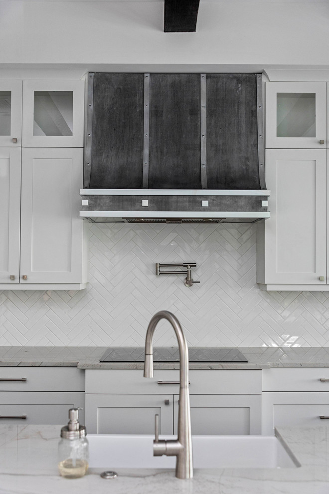 Large transitional kitchen photo in Orlando with white countertops
